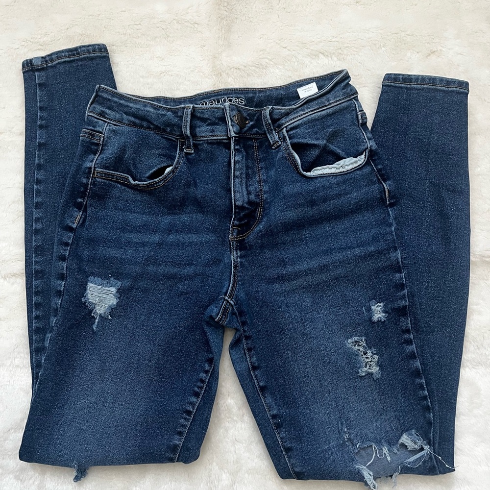Maurices high rise Dark Blue Distressed Skinny Jeans